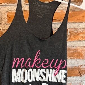 Women's Black Graphic Tank Top - 'Makeup Moonshine and Mud'